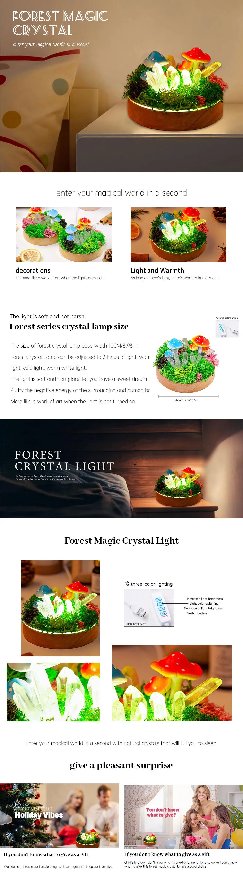 1PC Natural Crystal Clear Quartz Single Crystal Forest Atmosphere USB Interface Warm Heart Atmosphere Bedside Home bedroom decor