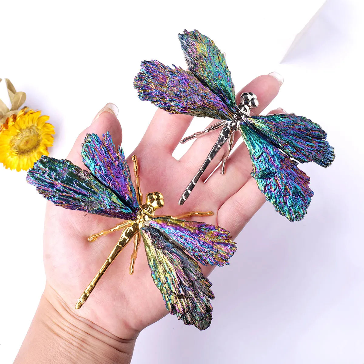 1PC Natural Crystal Stone Reiki Gemtone Healing Aura Tourmaline Colorful Flame Butterfly Animal Statue Home Garden Decorations