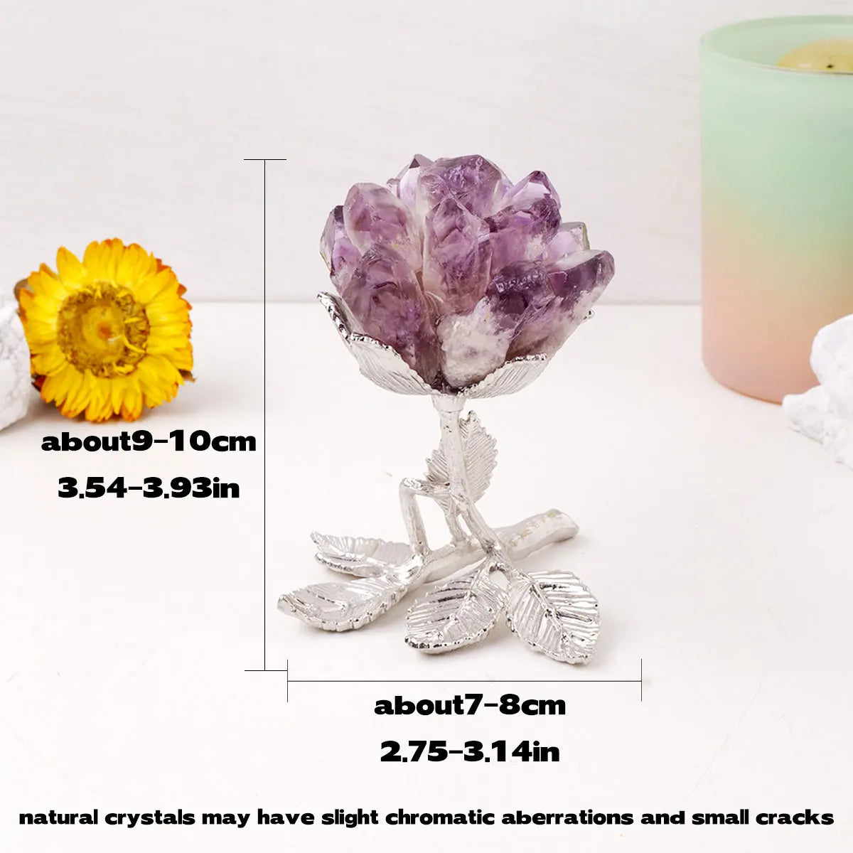 1PC Natural Crystal Healing Gemstone Single Point Flower DIY With Gold Metal Base Divination Home Desktop Decoration