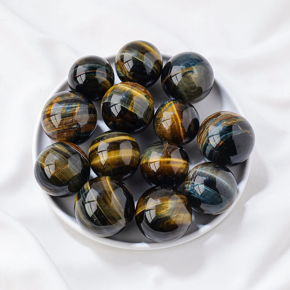 1pc Natural Gemstones Blue Tiger Eye Crysal Sphere Magic Ball With Wooden Base Home Decoration Reiki Wicca Chakra Stones