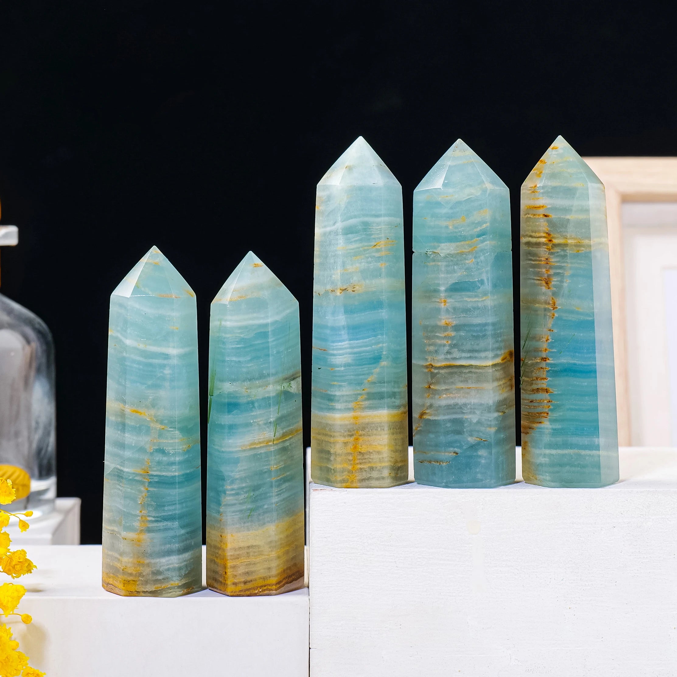 1PC Natural Crystal Blue Onyx Calcite  Point Healing Crystal Quartz Tower Healing Wand Stone Meditation Stone Energy Gem