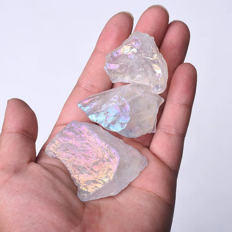 50G/Bag 2-3pcs Natural White Crystal Clear Quartz Aura Colorful Raw Stone Unpolished Healing Gemstone