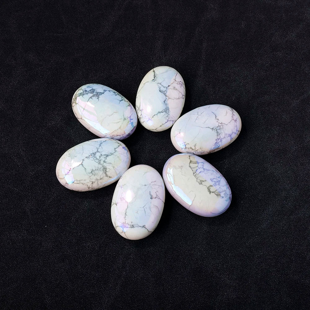 1PC Natural Angel Color Aura Rainbow Reiki Healing Oval Pocket Palm Worry Stone Polished White Howlite Turquoise Massage Stone