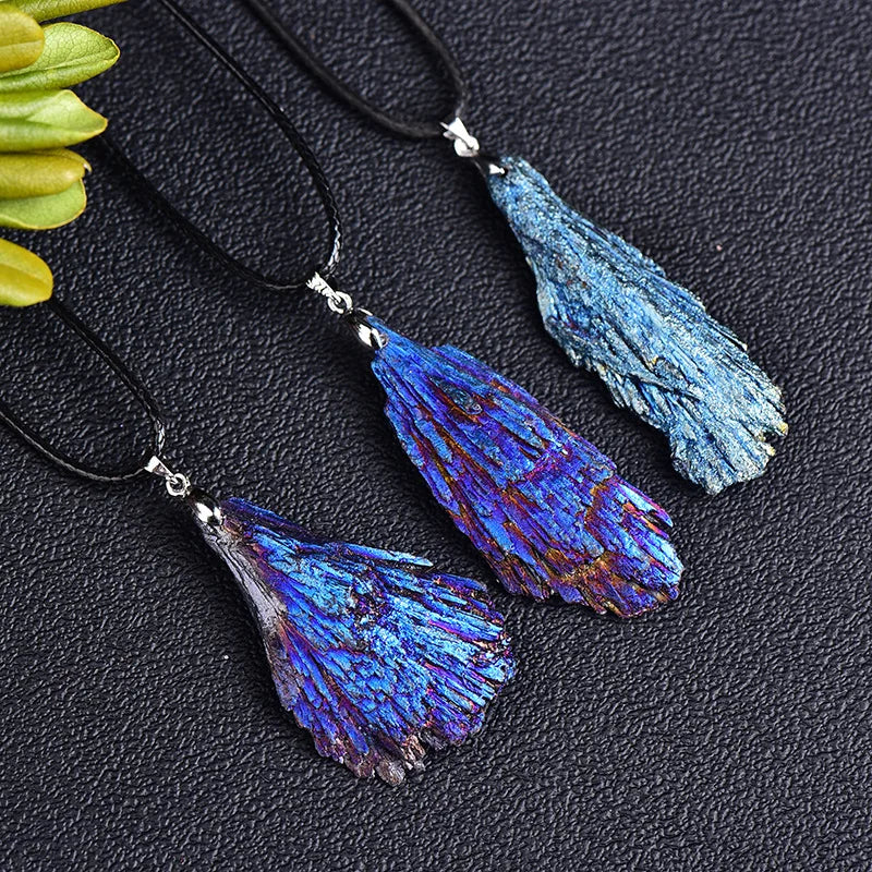 Natural Crystal Pendant Jet stone Blaze Blue Black Tourmaline Aura Rainbow  Jewelry Necklace For Woman Gifts