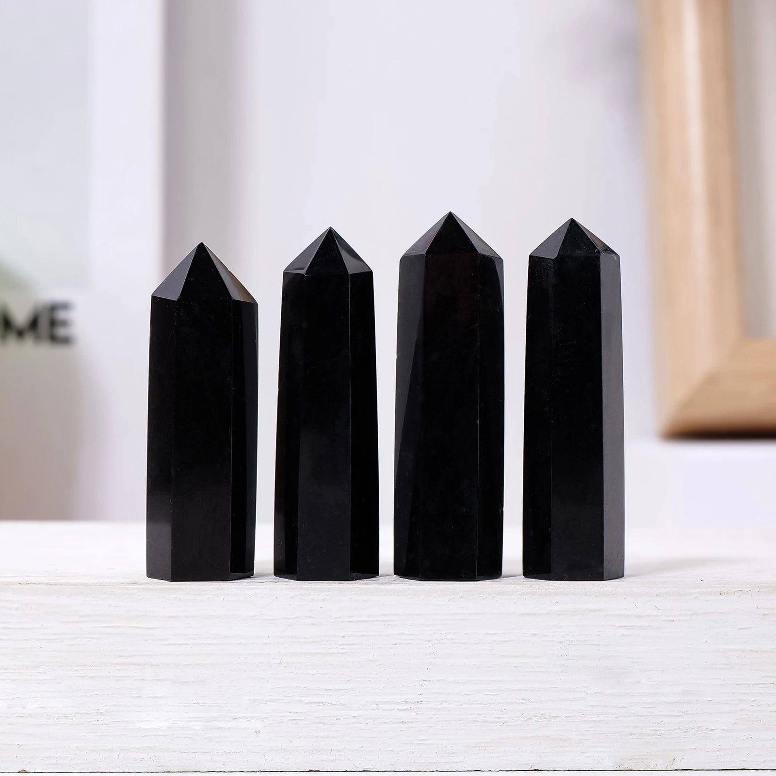 1PC Natural Crystal Black Tourmaline Hexagonal Point Polishing Reiki Healing Crystal Tower Home Decoration