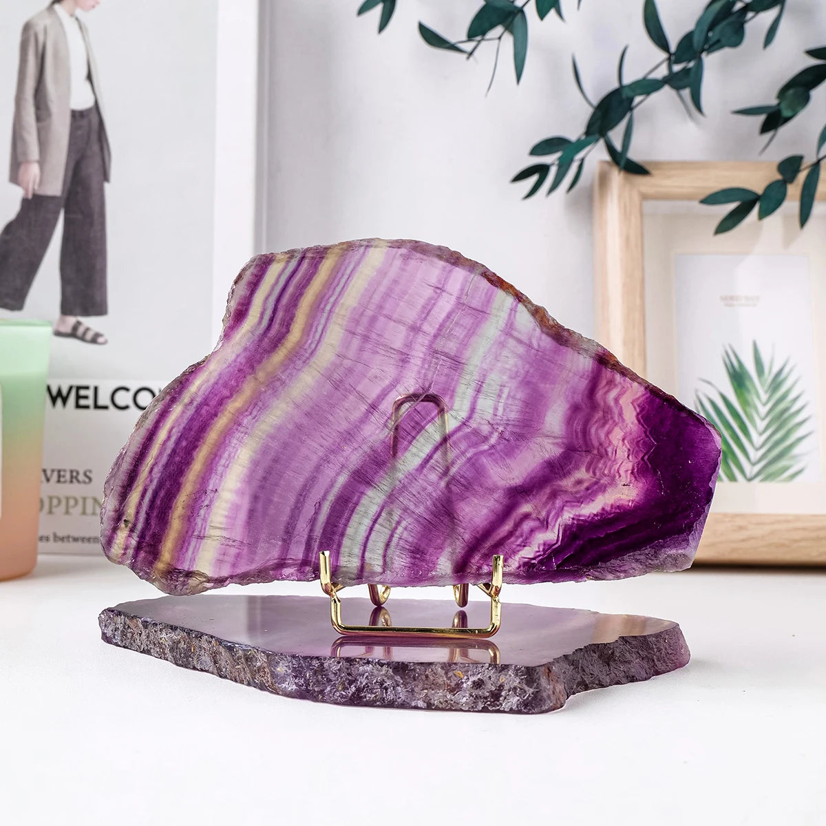 1pc Natural Crystal Slab Colorful Watermelon Striped Fluorite Polished Crystal Quartz Slice Healing Reiki Gemstone Feng Shui