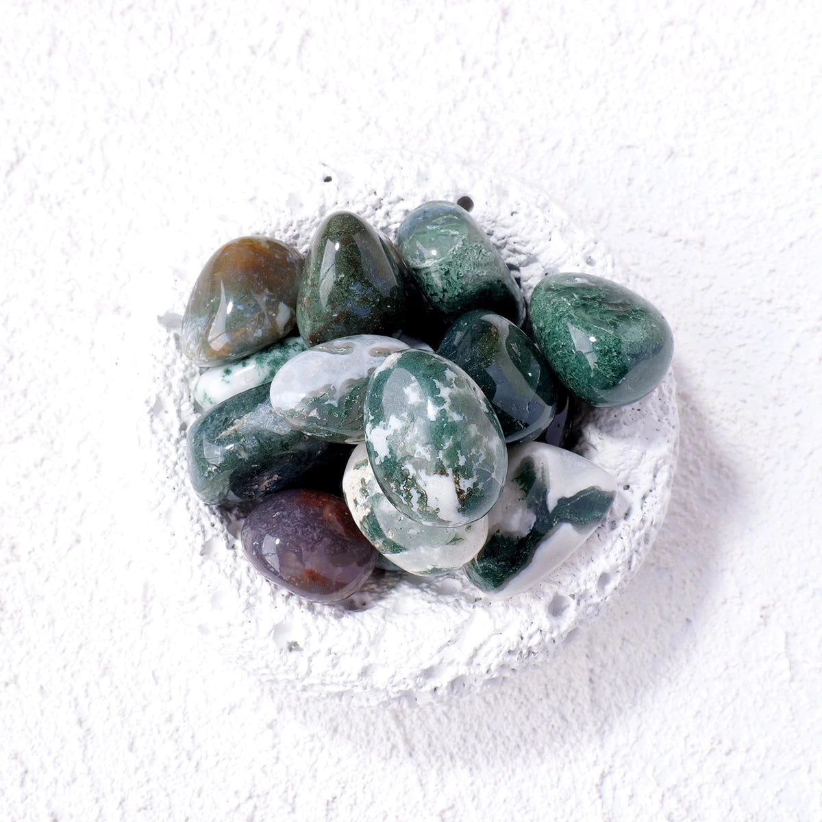 50g/bag Natural Moss Agate Rolling Stones Bulk Quartz Healing Gemstones Gravel Garden Fish Tank Decorative Stone