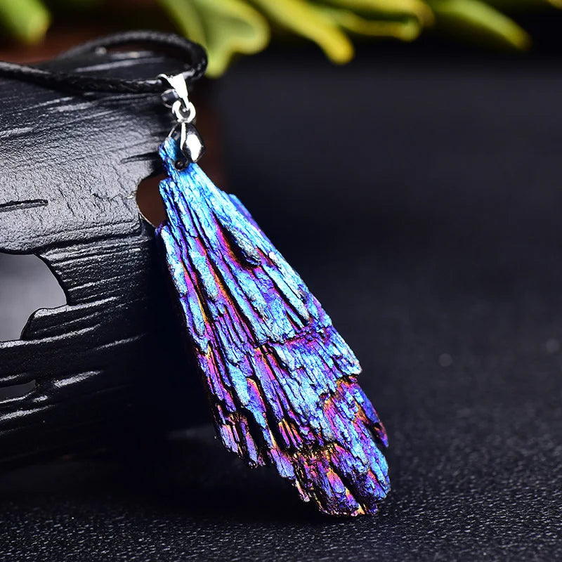 Natural Crystal Pendant Jet stone Blaze Blue Black Tourmaline Aura Rainbow  Jewelry Necklace For Woman Gifts