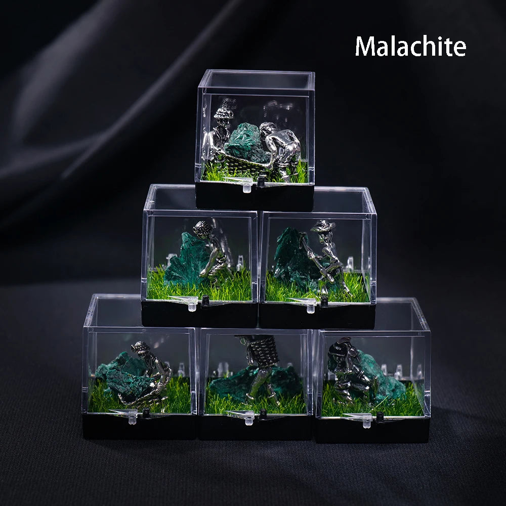 Natural Amethyst Cluster Malachite Miner Modeling Micro Landscape Decoration Crystal Raw Stone Mine Standard Home Decoration