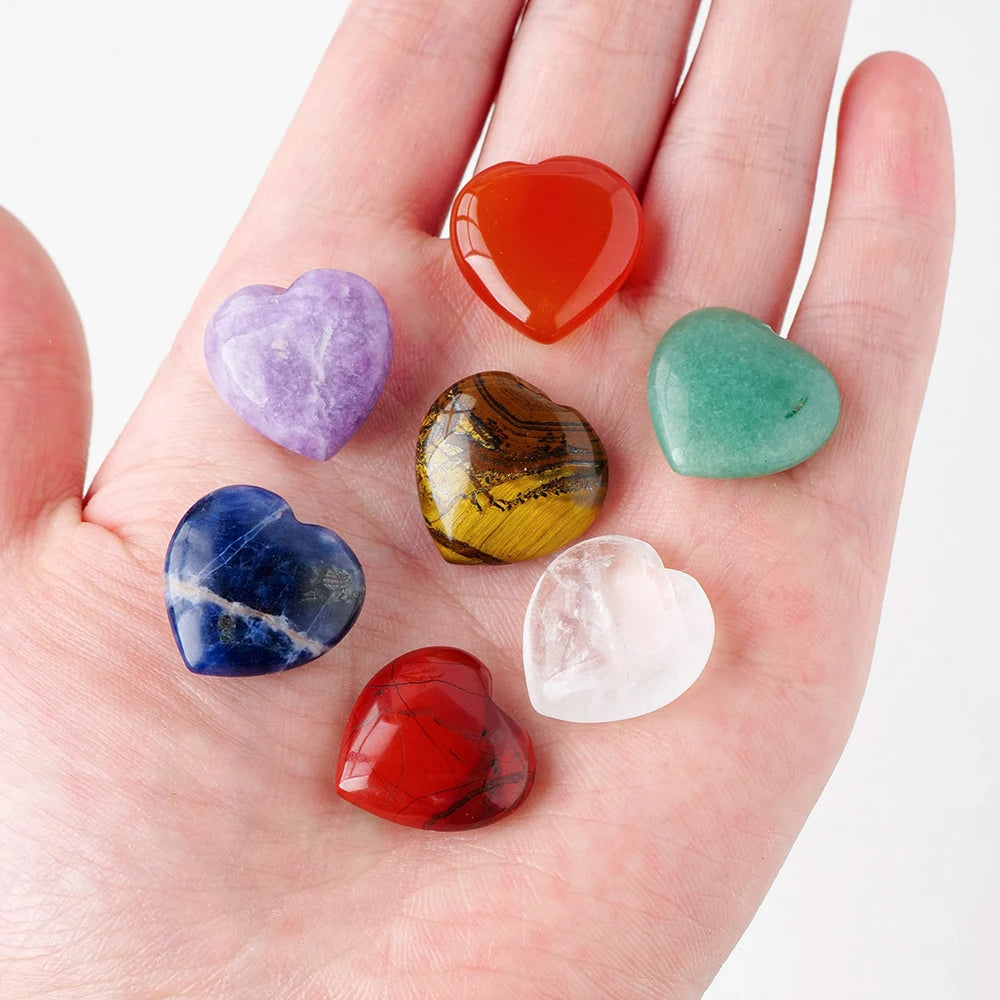 7pcs/bag Natural Healing Crystal Heart Shape Chakras Gemstone Stone Crafts Home Decoration Gifts