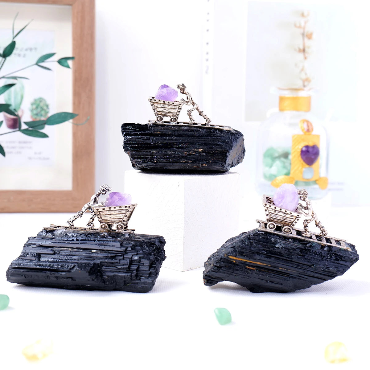 1pc Natural Black Tourmaline Miner Modeling Micro Landscape Decoration Crystal Raw Stone Mine Standard Home Decoration