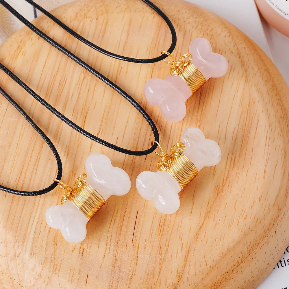 Natural Healing Crystal Necklace Women Men Energy Bone Carving Pendant Gemstones Jewelry Pendulum Crystal Divination