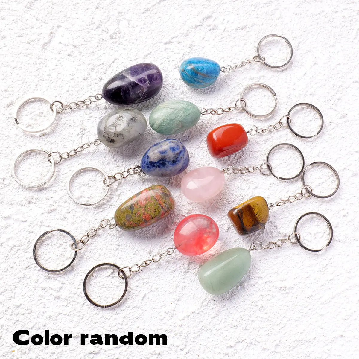 1PC Natural Gem Stone Keychains Clear Quartz Rolling Stones Amethyst Key Chain For DIY Car Key Rings Chains