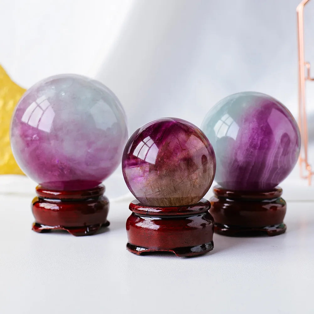 Natural Watermelon Fluorite Crystal Ball  Purple Green Fluorite Polished Sphere Lnterior Home Decoration