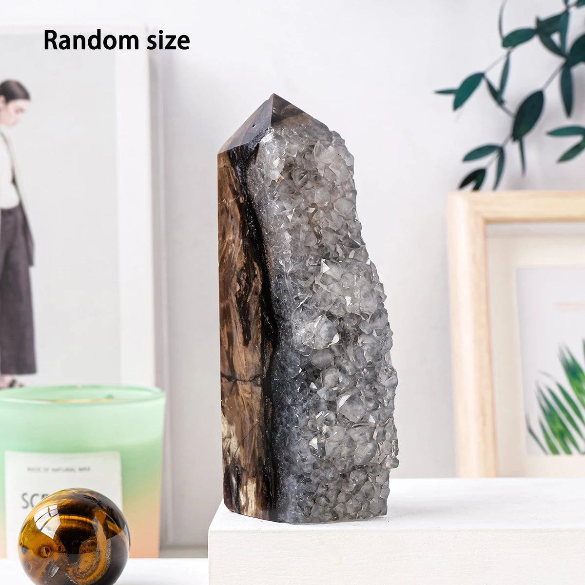 1PC Natural Clear Quartz Cluster Four Sided Pillar Ornaments Stone Mining Polished Crystal Tower Home Decoration Energy