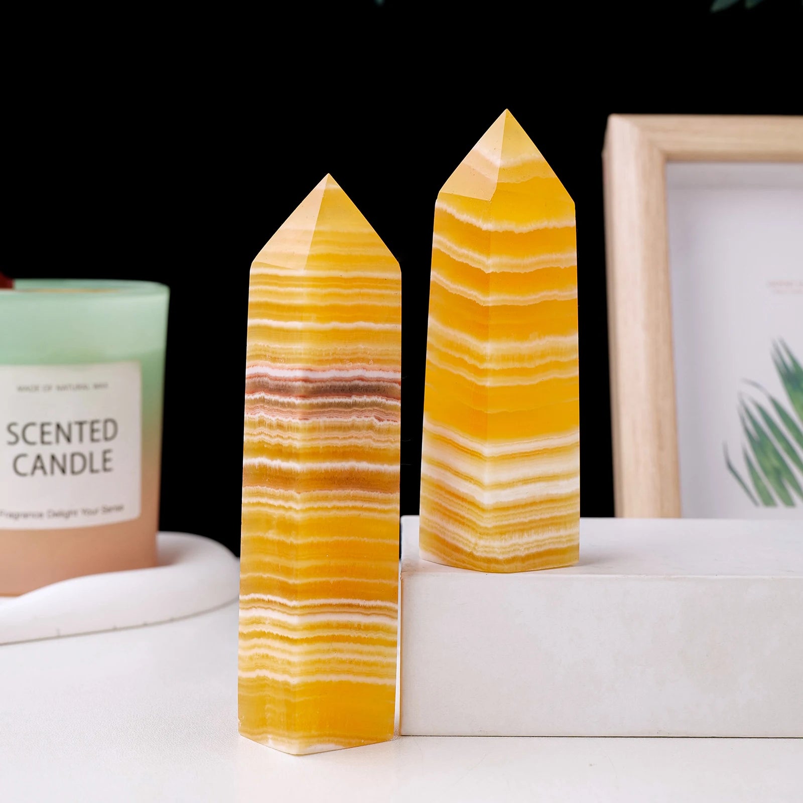 1PC Natural Yellow Calcite Crystal Tower Obelisk Magic Point Healing Quartz Energy Crystal Wand Decorative Gifts