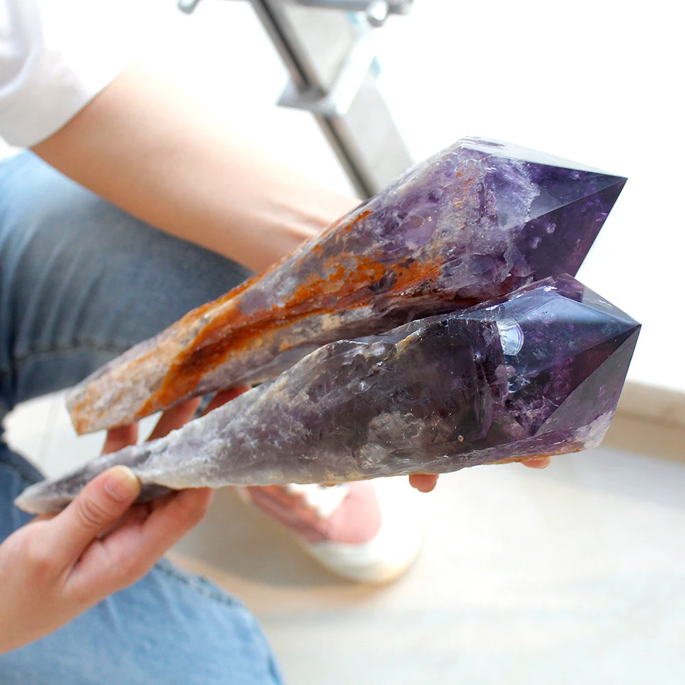 Super size Natural Amethyst Quartz Cluster Crystal Rod Point Specimen Scepter Super power Spirit Healing Gemstone energy