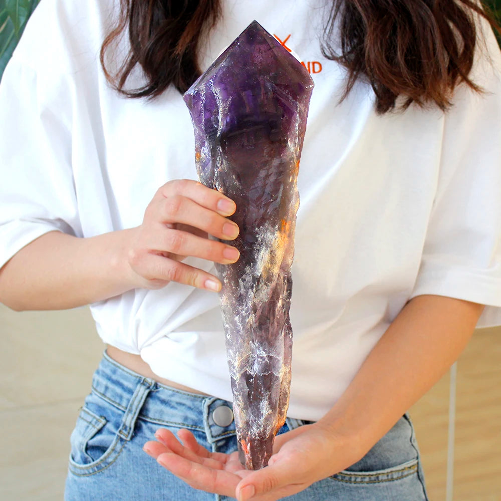 Super size Natural Amethyst Quartz Cluster Crystal Rod Point Specimen Scepter Super power Spirit Healing Gemstone energy