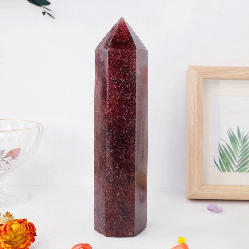 Wholesale Natural Strawberry Quartz Big Crystal Point Crystal Quartz Tower Crystal Obelisk Flat Bottom Healing Gemstone 1kg