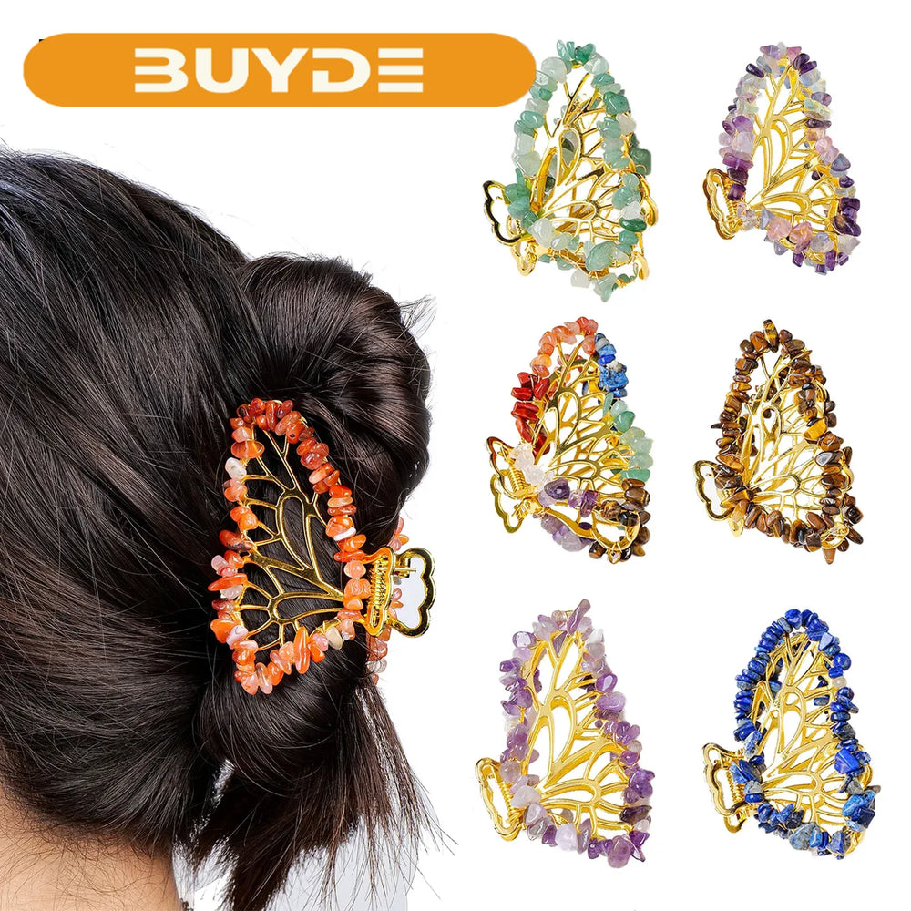 1PC Hot Selling Natural Gravel Chips Diy Crystal Hair Clip Hair Grab Bride's Head Decoration Women's Hair Grab Headwear