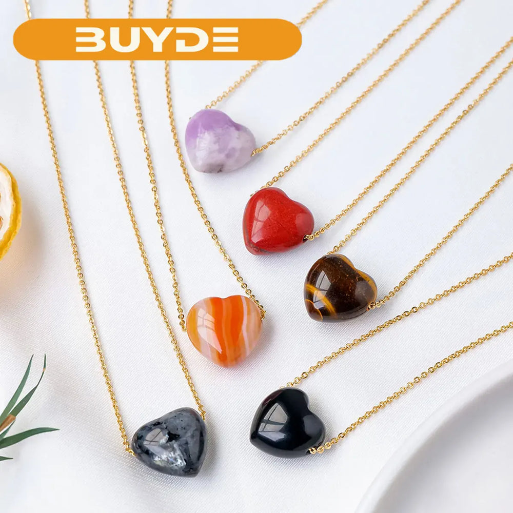 1PC Natural crystal Gemstone Heart Shape Pendant Love Shape Energy Necklace jewelry Reiki Beloved Female Mom Mother's Day