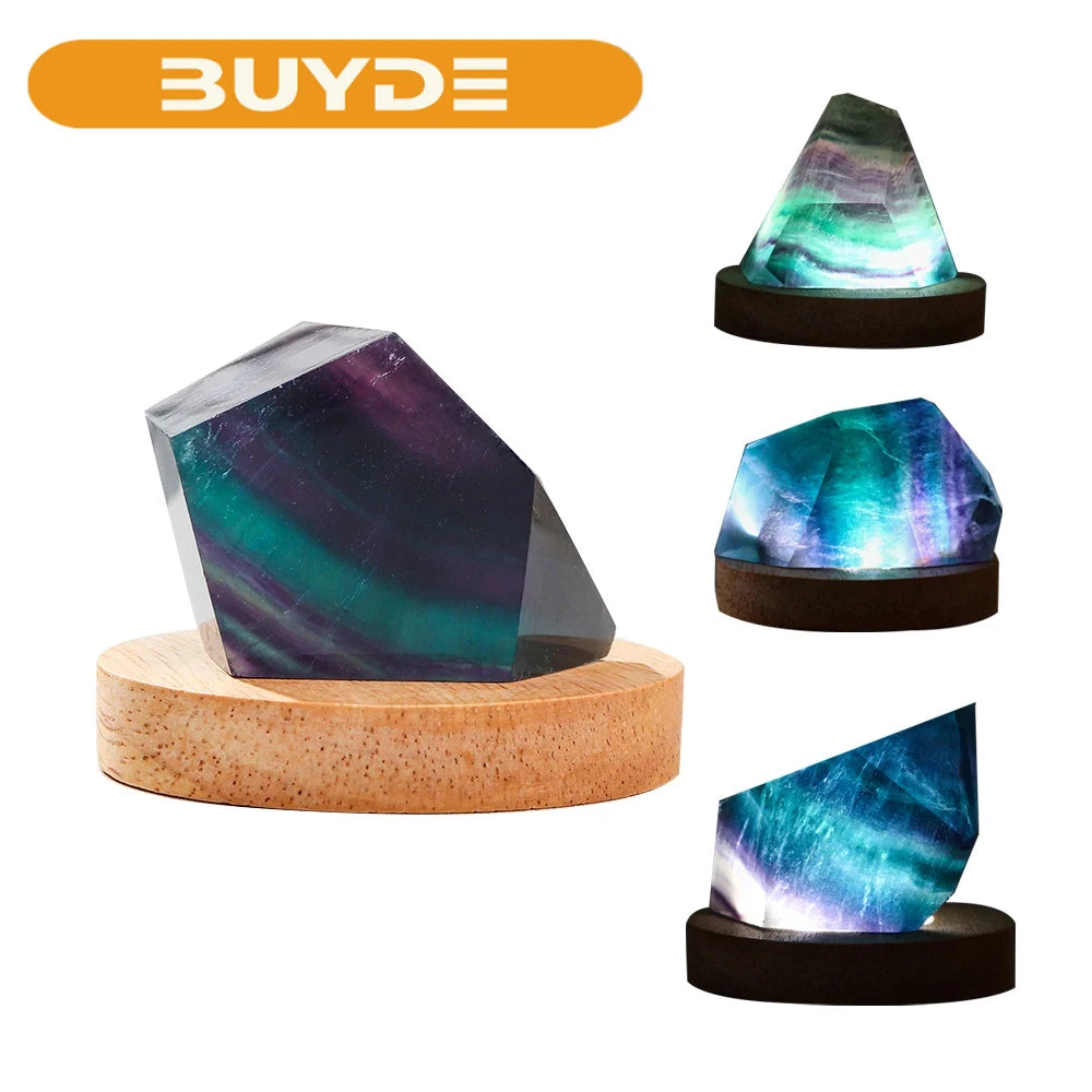 Natural Colorful striped fluorite Rainbow Fluorite irregular crystal gem Polyhedral geometry small night lamp ornament