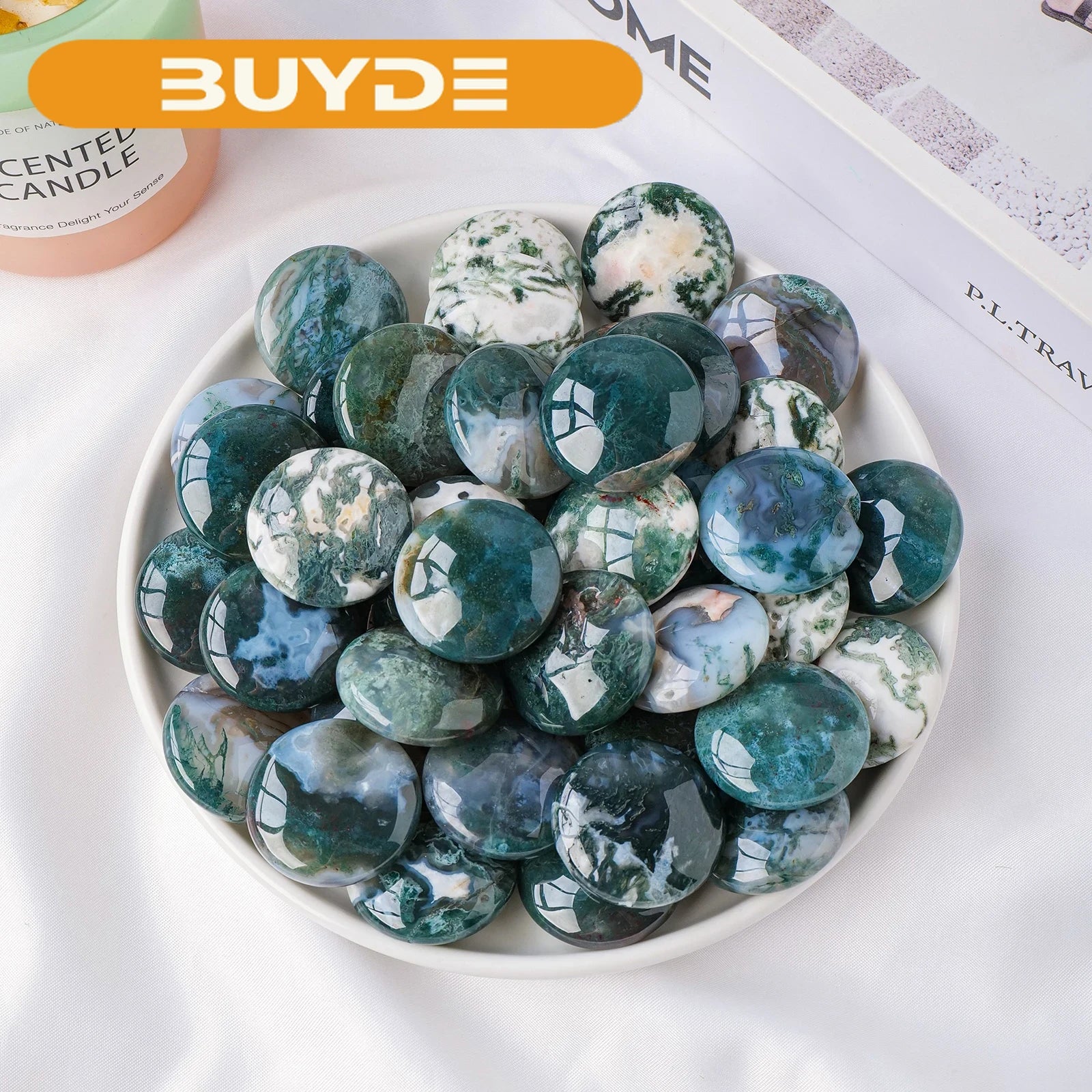 1PC Green Moss Agate Stone Worry Stone Natural Gem Polished Healing Crystals Jewelry DIY Accessory pendant