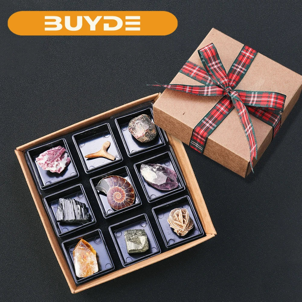 9pcs/set Natural Quartz Raw Stone Energy Collection Box Crystal Specimen Geography Teaching Decoration Gift