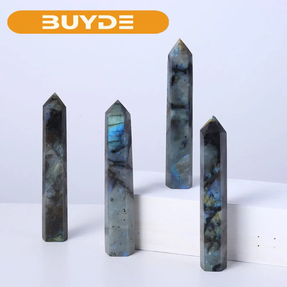 1pc Natural Labradorite Crystal Point Crystal Column Hand Polished Hexagon For Home Furnishing Decoration