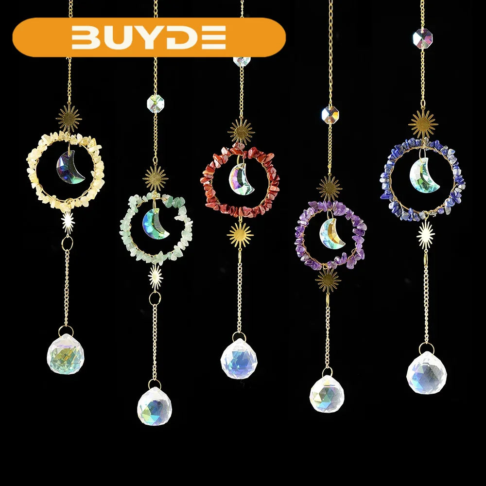 Natural Gravel Stone Sun Catcher Crystal Ball Lamp Pendant  Crystals Prism Rainbow Garden Decoration