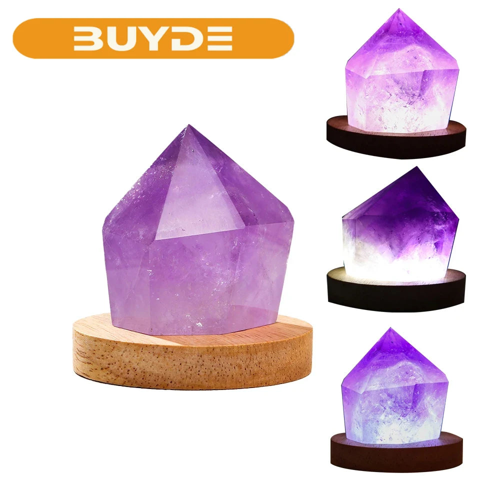 Natural Quartz Amethyst Point Crystal Lamp Reiki Healing Home Decor Mineral Specimen Collection