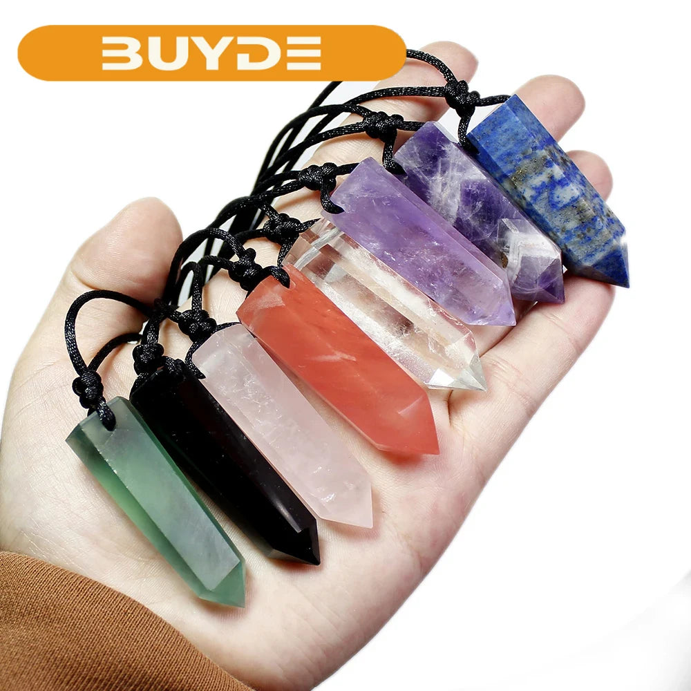 Buyde 1pc  Healing crystal Point Chakra Pendants Hexagonal Quartz Crystals Bullet Shape Stone DIY Pendulum Beads Jewelry