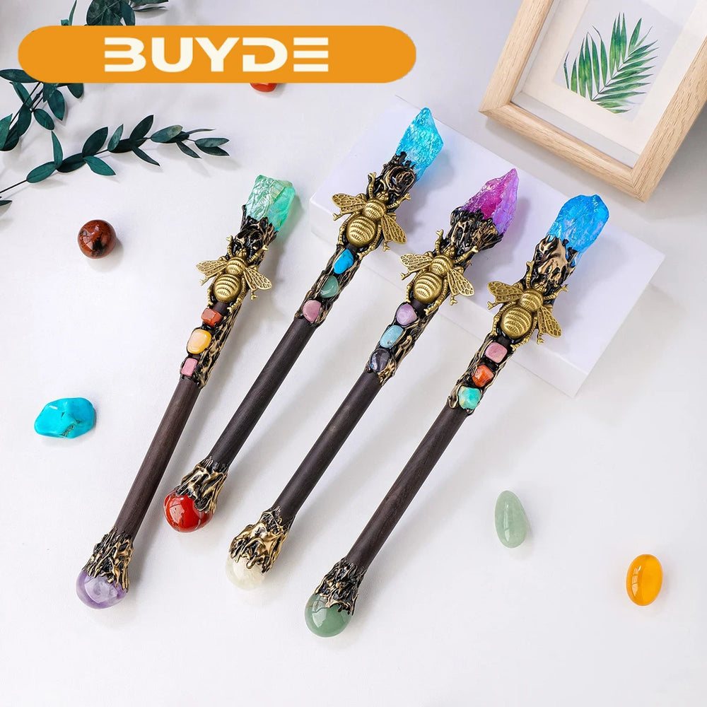 1PC Natural Stones Magic Wand Aura Rainbow Color Raw Stone Crystal Scepter Mica Fairy Wand Wizard Witch Accessories