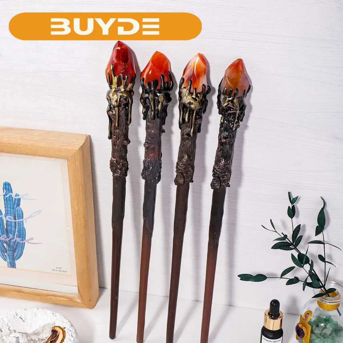 1PC Natural Stones Magic Scepter carnelian Fairy Lucky Divination Flame Gem Scepter Fairy Magic Stick Decorative Wand