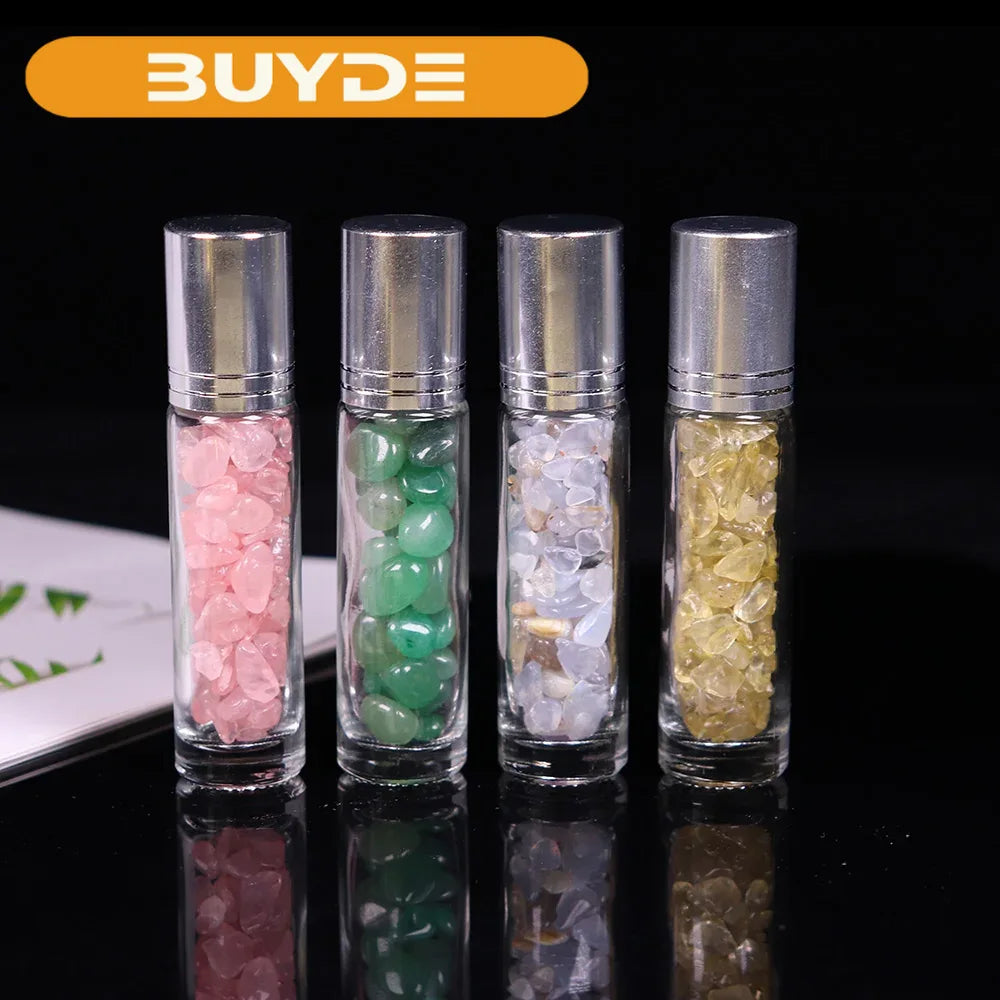 10ml Natural Crystal Gemstone Essential Oil Roller Ball Bottles Transparent Perfumes Oil Liquids Roll On Bottles