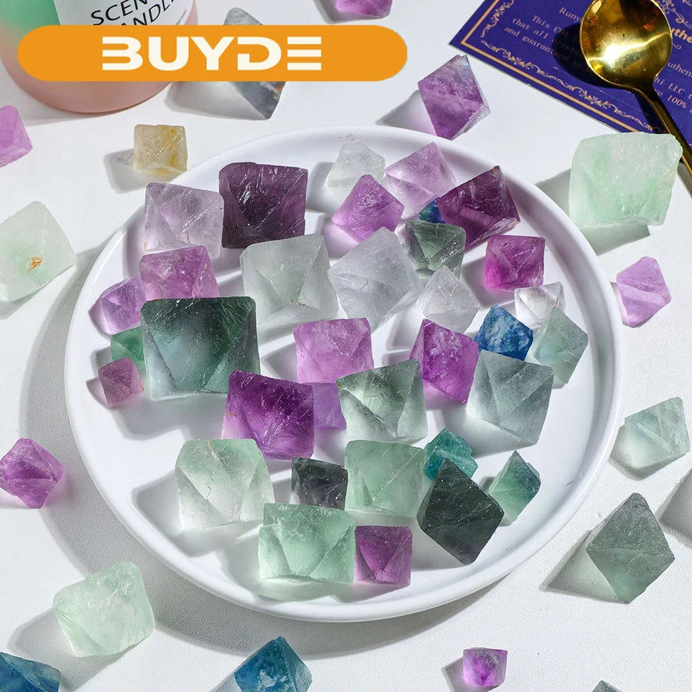 Natural Stone Colorful Fluorite Octagonal Crystal Original Decorative Gift Healing Reiki Gem Garden Fish Tank Decorative Stone