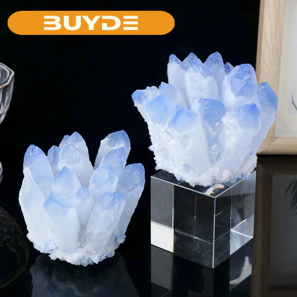 Natural Crystal Stone Blue Phantom Quartz Crystal Cluster Rock Stones Mineral Reiki Healing Specimen Home Deco