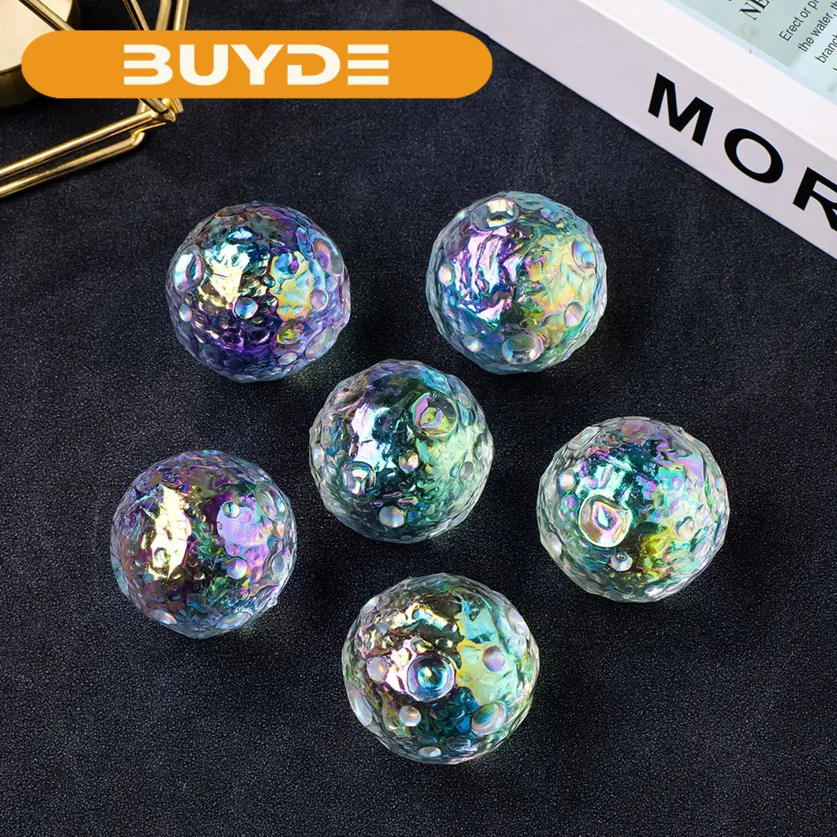 1pc Electroplate Gemstone Clear Quartz Crystal Moon Sphere Lunar Home Decoration Ornaments Souvenirs Gift