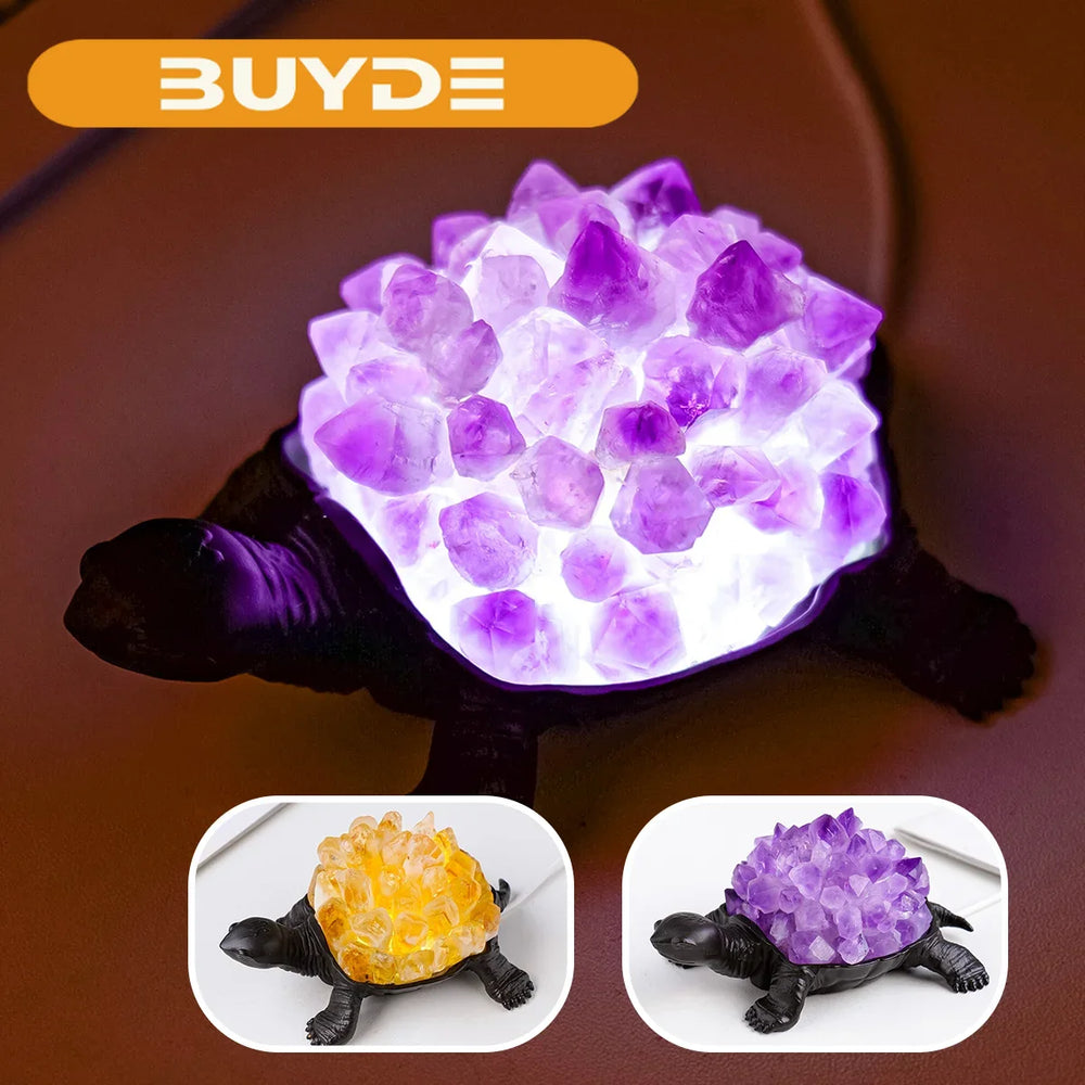 1PC Natural Crystal Amethyst Cluster Turtle Statue Original Gem Citrine Rough Raw Stone Crystal Decorative Night