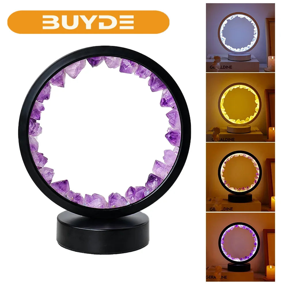 Natural Quartz Amethyst Cluster Night Bedroom Desk Network Circle Decorative