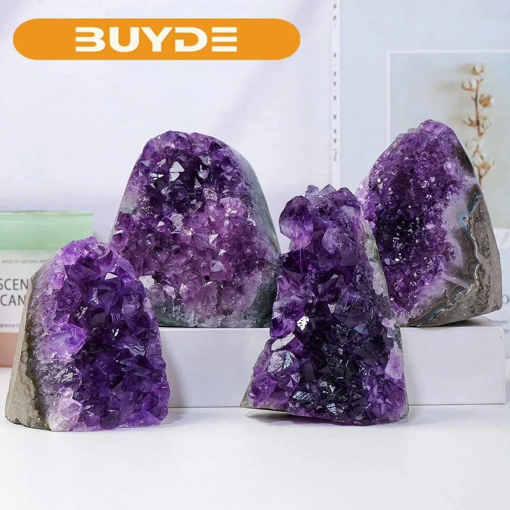 1PC  Natural Amethyst Crystal Clusters Stone Uruguay Raw Geode Quartz Deep Purple Color Fengshui Home Decoration Ornaments