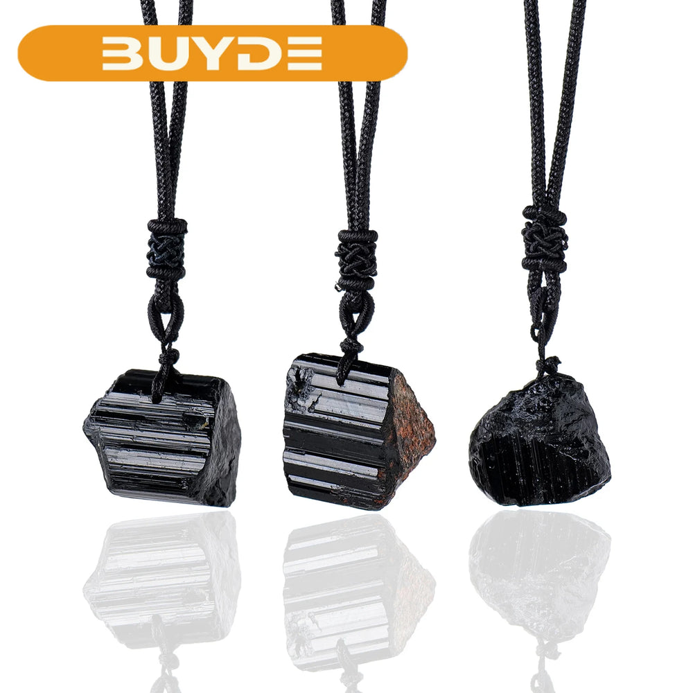 1PC Natural Crystal Black Tourmaline Raw Stone Unpolished Gem Pendant Necklace Quartz Jewelry For Man Gifts