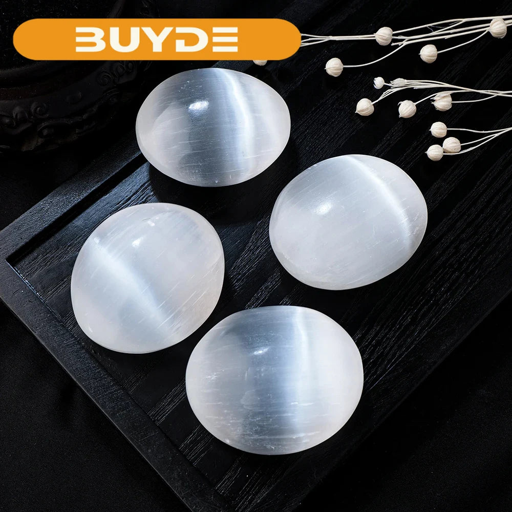 Natural White Selenite Crystal Palm Worry Stone Healing Crystals Mineral Palm Gemstone Hand Massage Tools