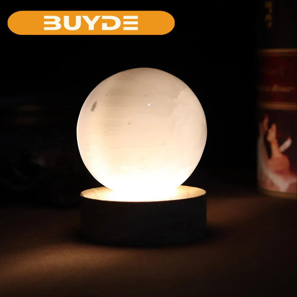 1pc Degaussing Energy Crystal Natural Selenite Ball Atmosphere Lamp USB Interface of Energy-Saving Decorative