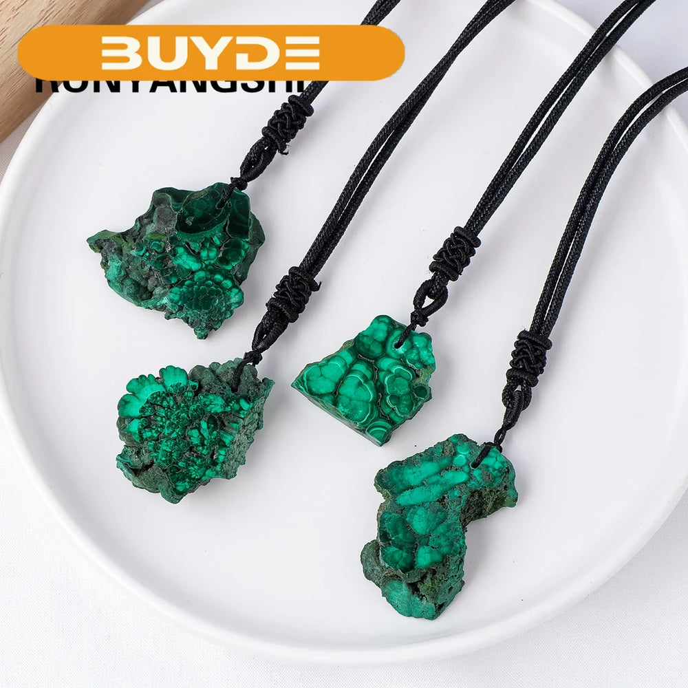 1PC Natural Crystal Quartz Green Malachite Slab Raw Stone Pendant Irregular Gem Necklace Women Men Green Jewelry