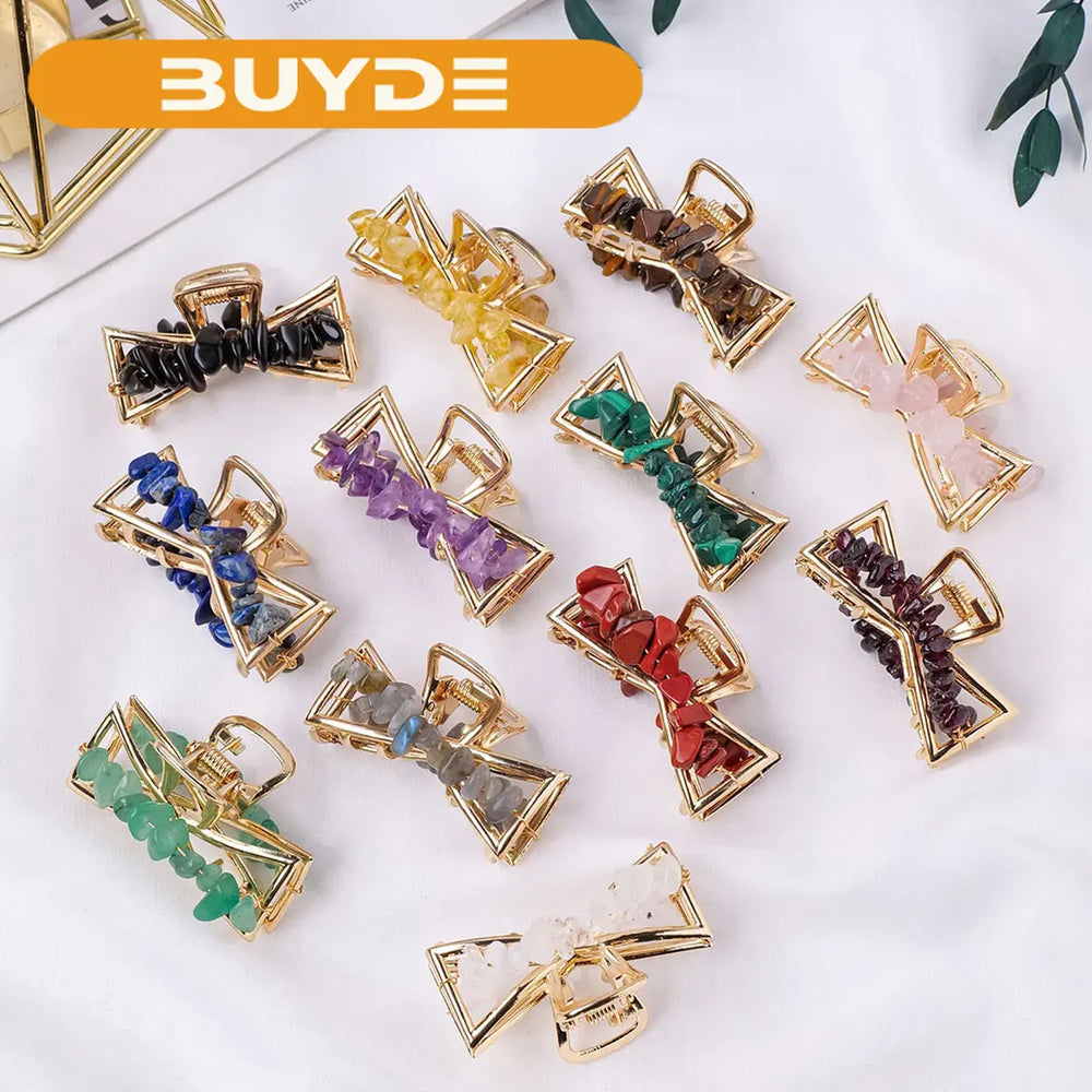 1PC Natural Stone Hair Accessories DIY Handmade Crystal Health Energy Macadam Decoration Crystal Hairpin Children's Day Gifts