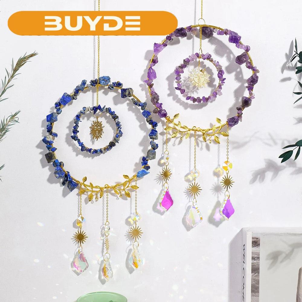 1PC Natural Crystal Pendant Crystal Gravels Annulus Sun Catcher Reiki Gemstone Chips Home Decoration