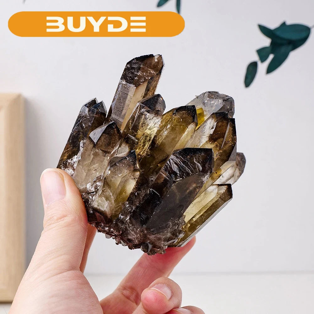 Natural Smokey Quartz Crystal Cluster Geode Stone Mineral Specimen Gemstone for Reiki Healing Home Decoration