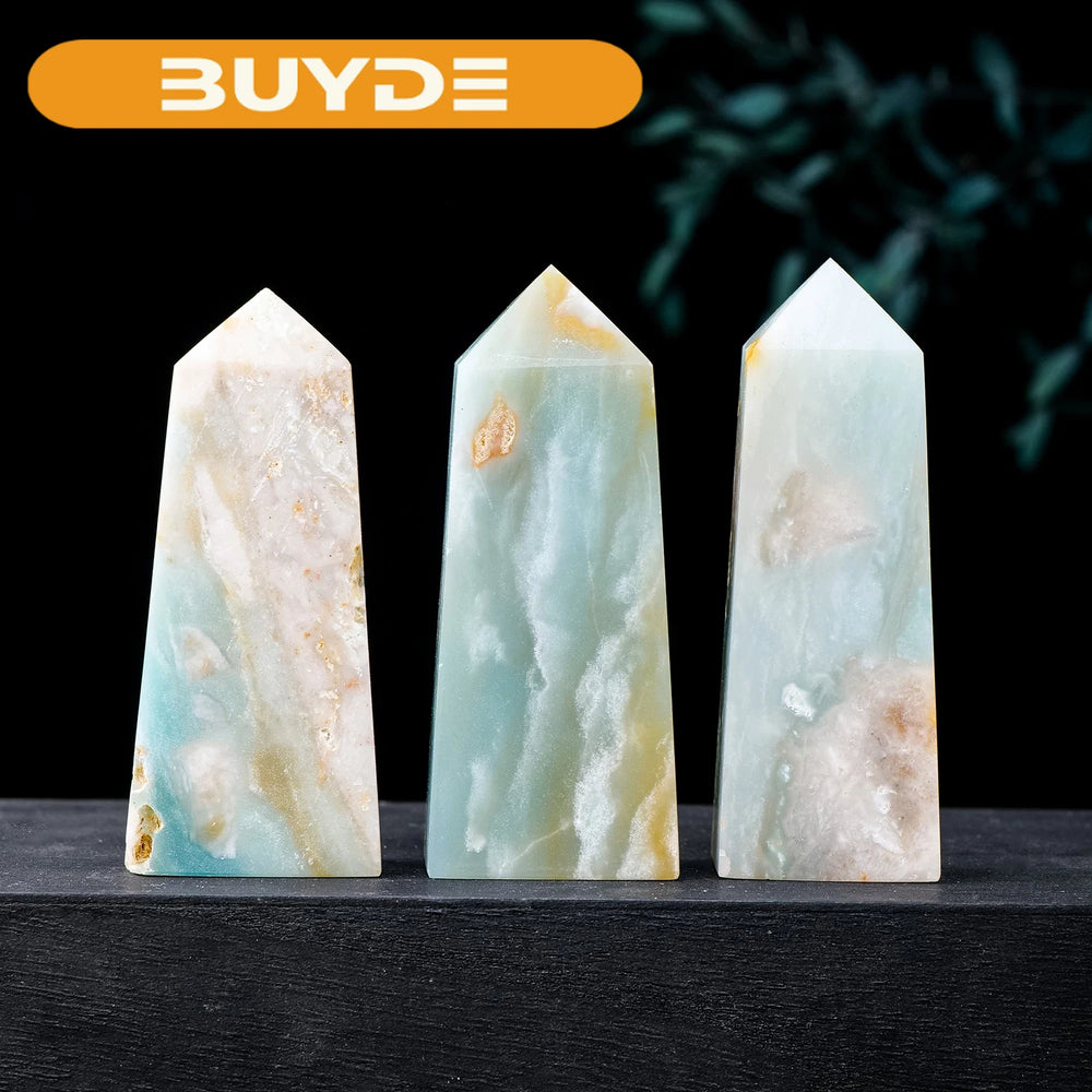 1PC Natural Crystal Stone Amazonite Crystal Tower Tetrahedron Healing Crystal Pyramid Home Decoration Energy Crystal Point