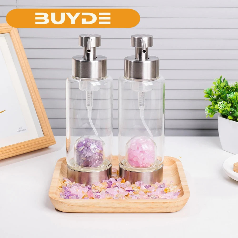 1pc Separate Bottle Natural Rose Quartz Gravel Glass Bottle for Shampoo Energy Crystal Bathroom Decoration